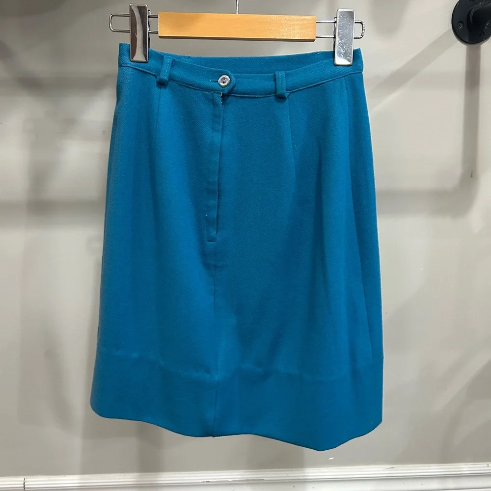 Vintage Vibrant Blue 100% Wool Secretary Pencil Mini Skirt FITS SMALL - Picture 7 of 8